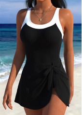 Black swimwear,Plain Color swimwear,ROTITA Black Adjustable Tie One Piece Swimdress