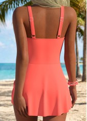 Orange swimwear,Plants swimwear,ROTITA Orange Adjustable Tie Tropical Plants Print One Piece Swimdress