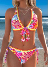 Ensemble bikini taille mi-haute à imprimé floral patchwork rouge Rotita