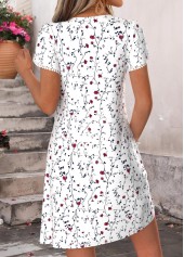 White dresses,Floral dresses,Plants dresses,Everyday dresses,Casual dresses,ROTITA White Floral Print Tuck Stitch Short V Neck Dress