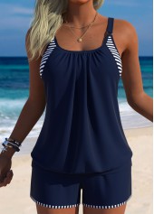 ROTITA Navy Blouson Striped Mid Waisted Tankini Set