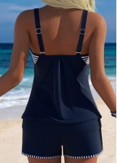 Navy swimwear,Striped swimwear,Geometric swimwear,ROTITA Navy Blouson Striped Mid Waisted Tankini Set