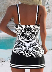 Beige swimwear,Tribal swimwear,ROTITA Beige Thigh Slimmer Tribal Print Mid Waisted Tankini Set