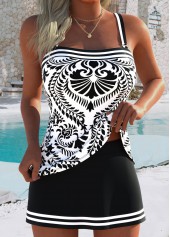 Beige swimwear,Tribal swimwear,ROTITA Beige Thigh Slimmer Tribal Print Mid Waisted Tankini Set