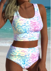 Multi Color swimwear,Leopard swimwear,Animal Print swimwear,ROTITA Multi Color Pull On Leopard Mid Waisted Bikini Set