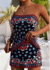 Black swimwear,Tribal swimwear,ROTITA Black Tribal Print Mid Waisted Tankini Set