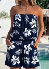 ROTITA Navy Tummy Coverage Floral Print One Piece Swimwear