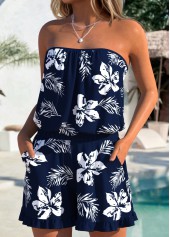 Navy swimwear,Floral swimwear,Plants swimwear,ROTITA Navy Tummy Coverage Floral Print One Piece Swimwear