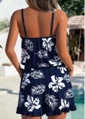 Navy swimwear,Floral swimwear,Plants swimwear,ROTITA Navy Tummy Coverage Floral Print One Piece Swimwear