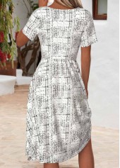 White dresses,Geometric dresses,Everyday dresses,Casual dresses,ROTITA White Geometric Print Tummy Coverage V Neck Dress