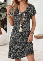 Black dresses,Ditsy Floral dresses,Everyday dresses,Casual dresses,ROTITA Black Ditsy Floral Print Tummy Coverage Short Dress