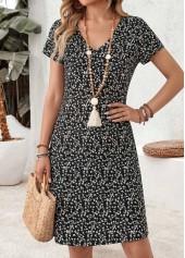 Black dresses,Ditsy Floral dresses,Everyday dresses,Casual dresses,ROTITA Black Ditsy Floral Print Tummy Coverage Short Dress