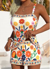 Multi Color swimwear,Floral swimwear,Plants swimwear,ROTITA Multi Color Tummy Coverage Floral Print Tankini Set