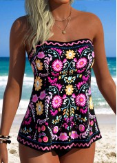 ROTITA Black Tummy Coverage Floral Print Tankini Top-No Bottom