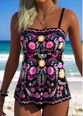ROTITA Black Tummy Coverage Floral Print Tankini Top-No Bottom
