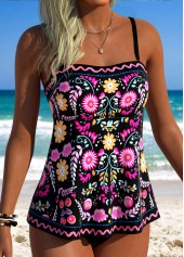 ROTITA Black Tummy Coverage Floral Print Tankini Top-No Bottom