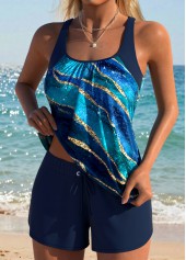 Navy swimwear,Marble swimwear,ROTITA Navy Tummy Coverage Marble Print Mid Waisted Tankini Set