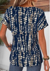 Navy tops,Tie Dye tops,ROTITA Curved Hem Tie Dye Print Navy T Shirt