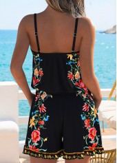 Black swimwear,Floral swimwear,Plants swimwear,ROTITA Black Ruffle Floral Print One Piece Swimwear