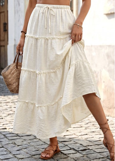 Beige bottoms,Plain Color bottoms,Beige Maxi Elastic Waist A Line Skirt