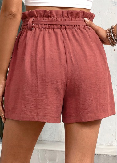 Red bottoms,Plain Color bottoms,Red Wide Leg Drawastring High Waisted Shorts