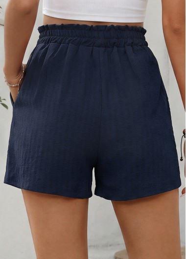 Navy bottoms,Plain Color bottoms,Navy Elastic Waist High Waisted Shorts