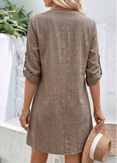 Gray Brown dresses,Plain Color dresses,Everyday dresses,Casual dresses,ROTITA Gray Brown Tummy Coverage Short Split Neck Dress