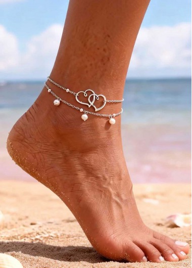 Silvery White jewelry,Heart Silvery White Alloy Detail Anklets