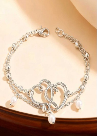 Silvery White jewelry,Heart Silvery White Alloy Detail Anklets