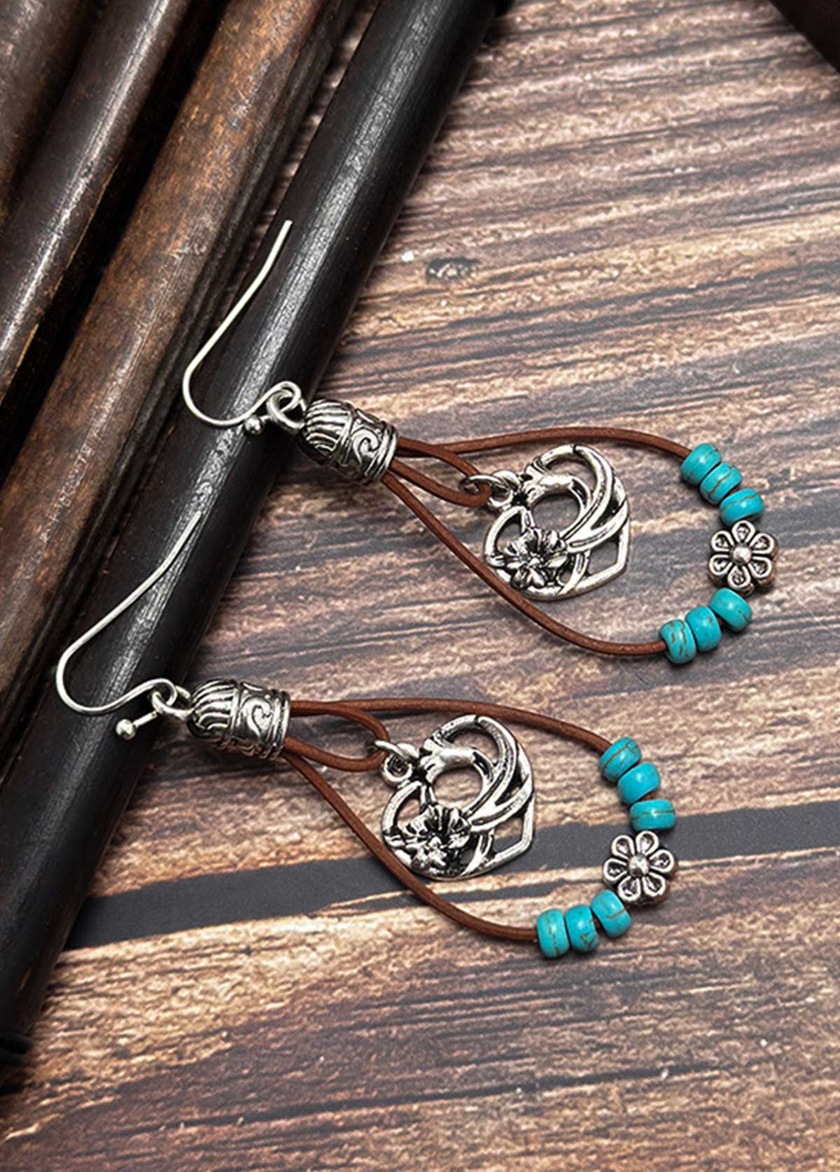 Cyan jewelry,Droplet Design Cyan Hollow Turquoise Earrings