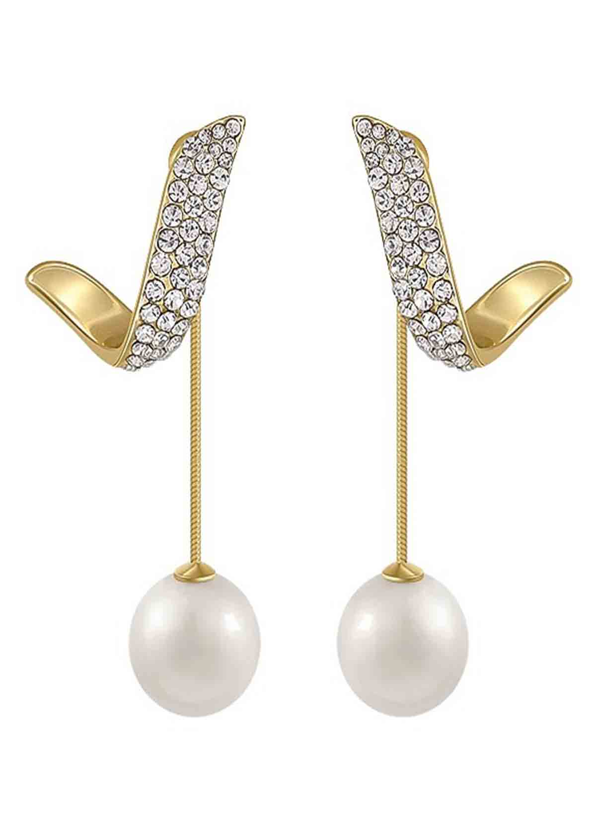 White jewelry,Asymmetrical White Pearl Design Alloy Earrings