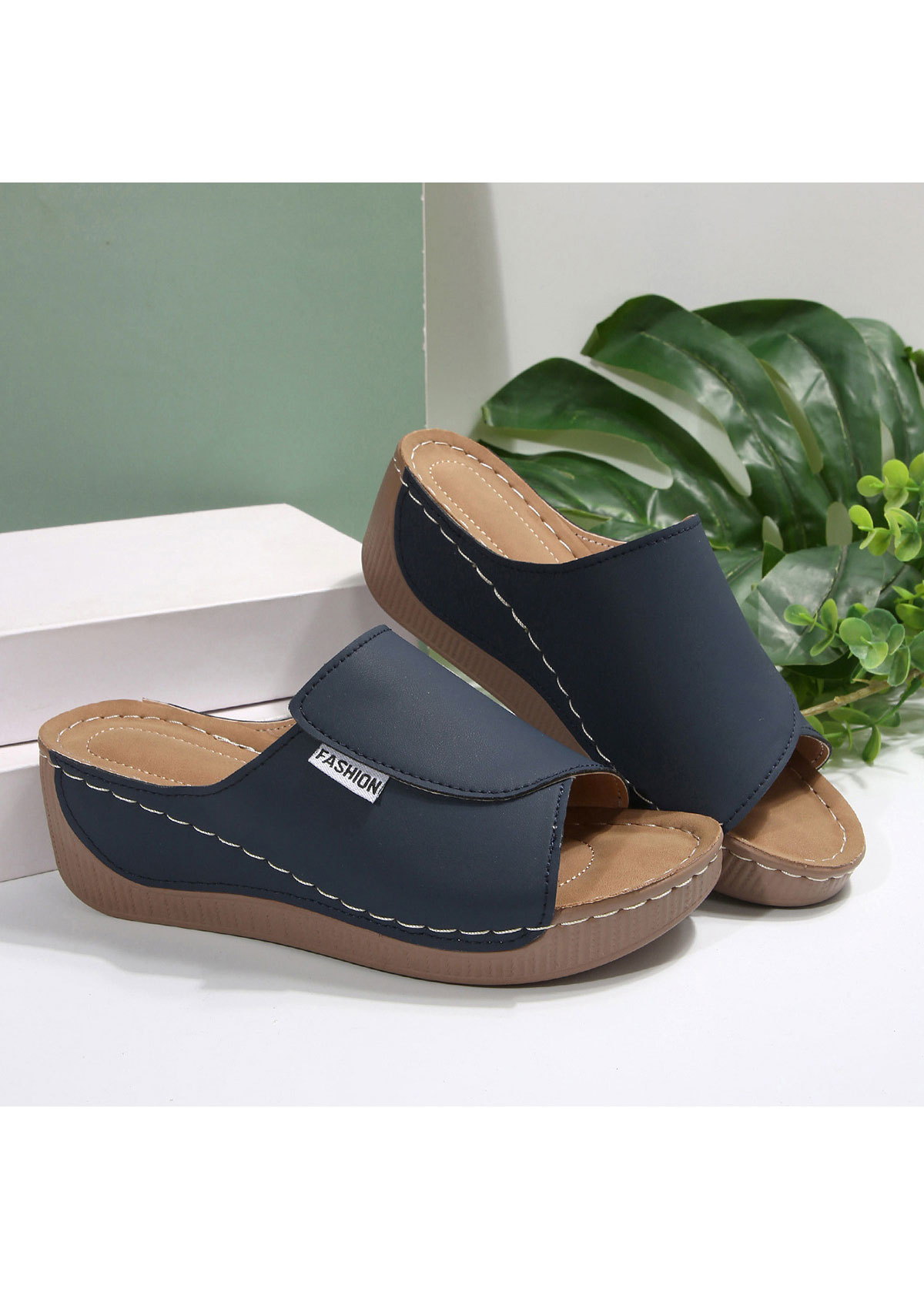 Blue shoes,Plain Color shoes,Blue Low Heel Peep Toe Sliders