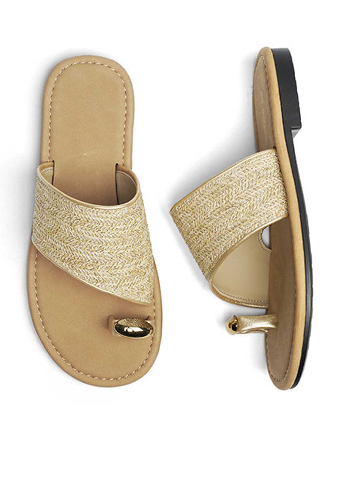 Golden shoes,Plain Color shoes,Golden Color Toe Post Falt Slippers