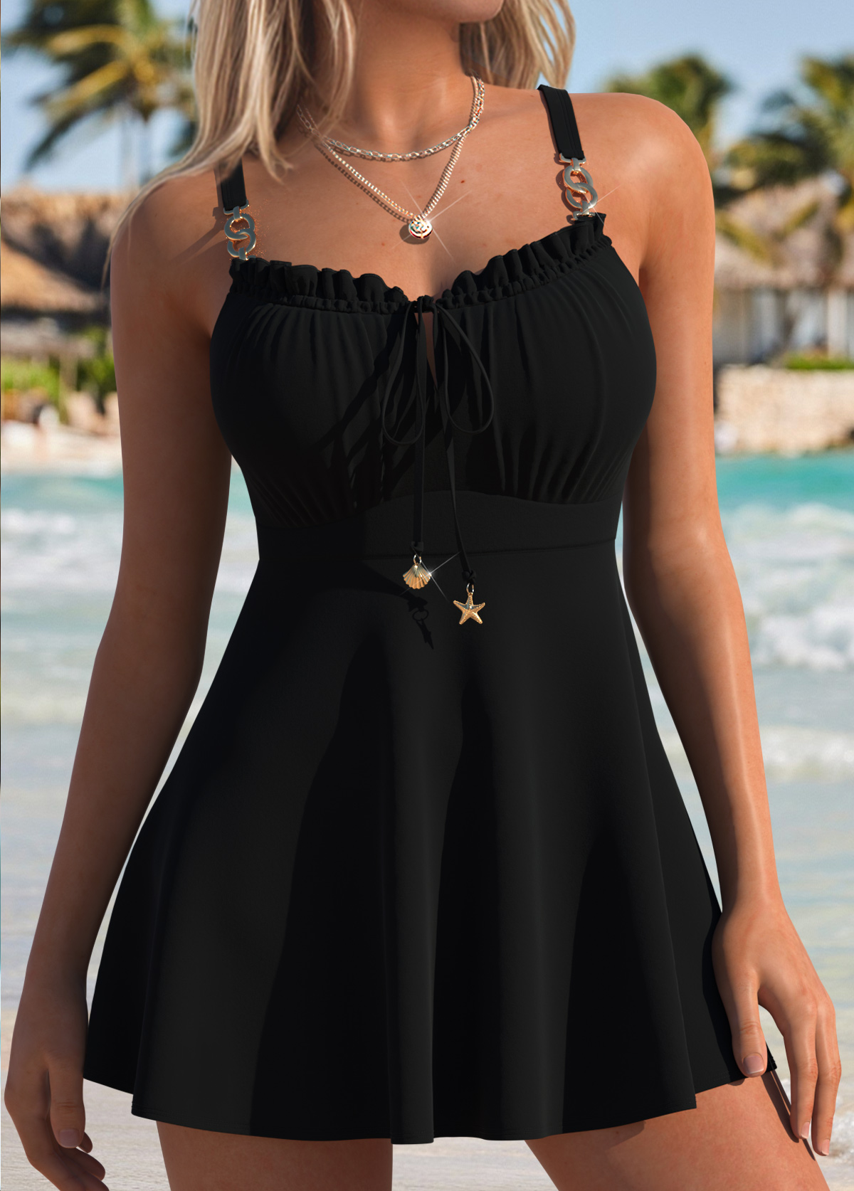 ROTITA Black Bowknot Mid Waisted Tankini Top-No Bottom