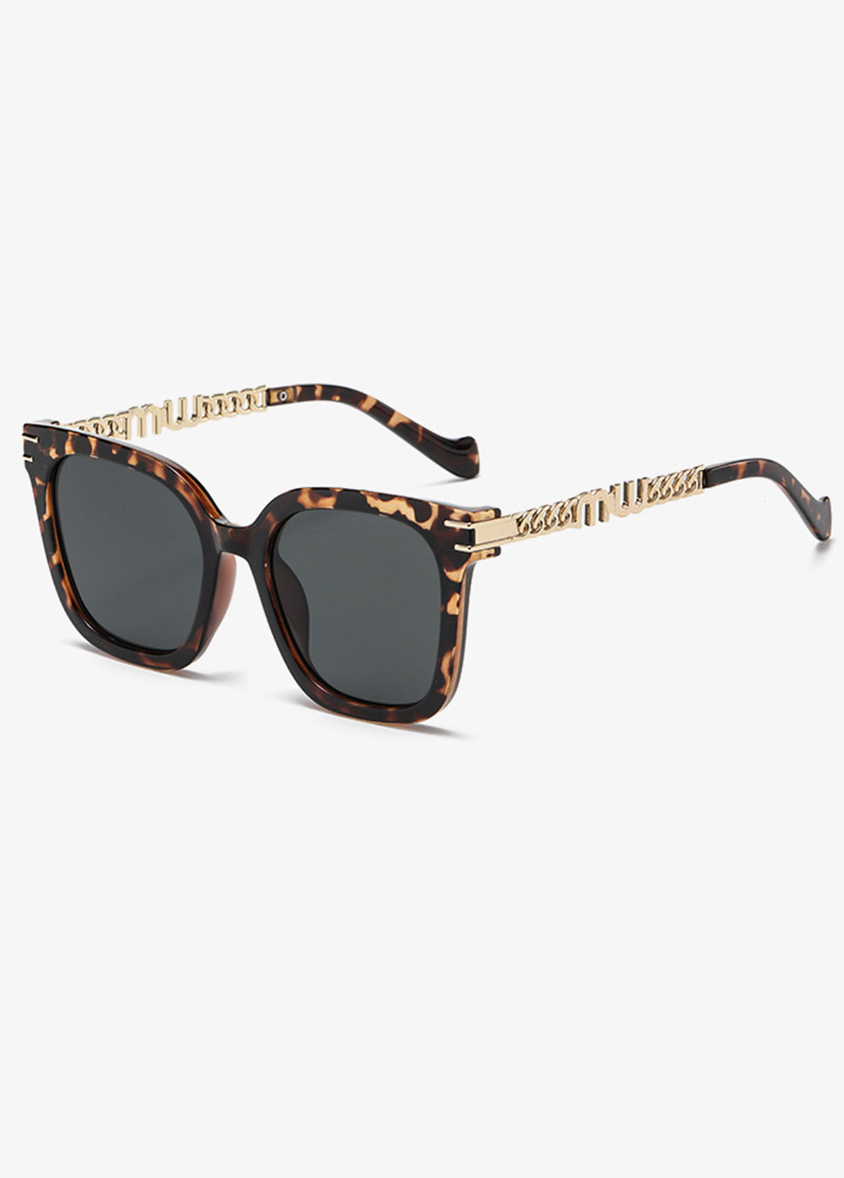 Black accessories,Other accessories,Black Color Leopard Detail Square Sunglasses