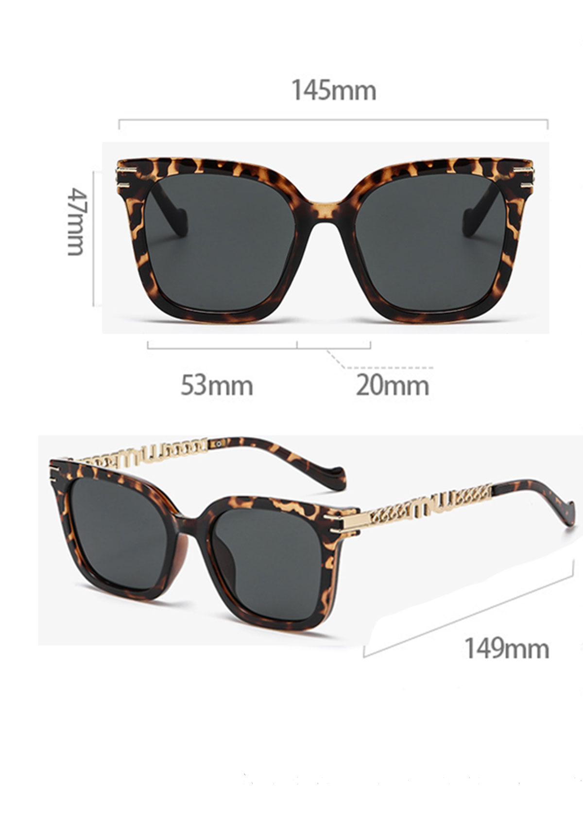 Black accessories,Other accessories,Black Color Leopard Detail Square Sunglasses