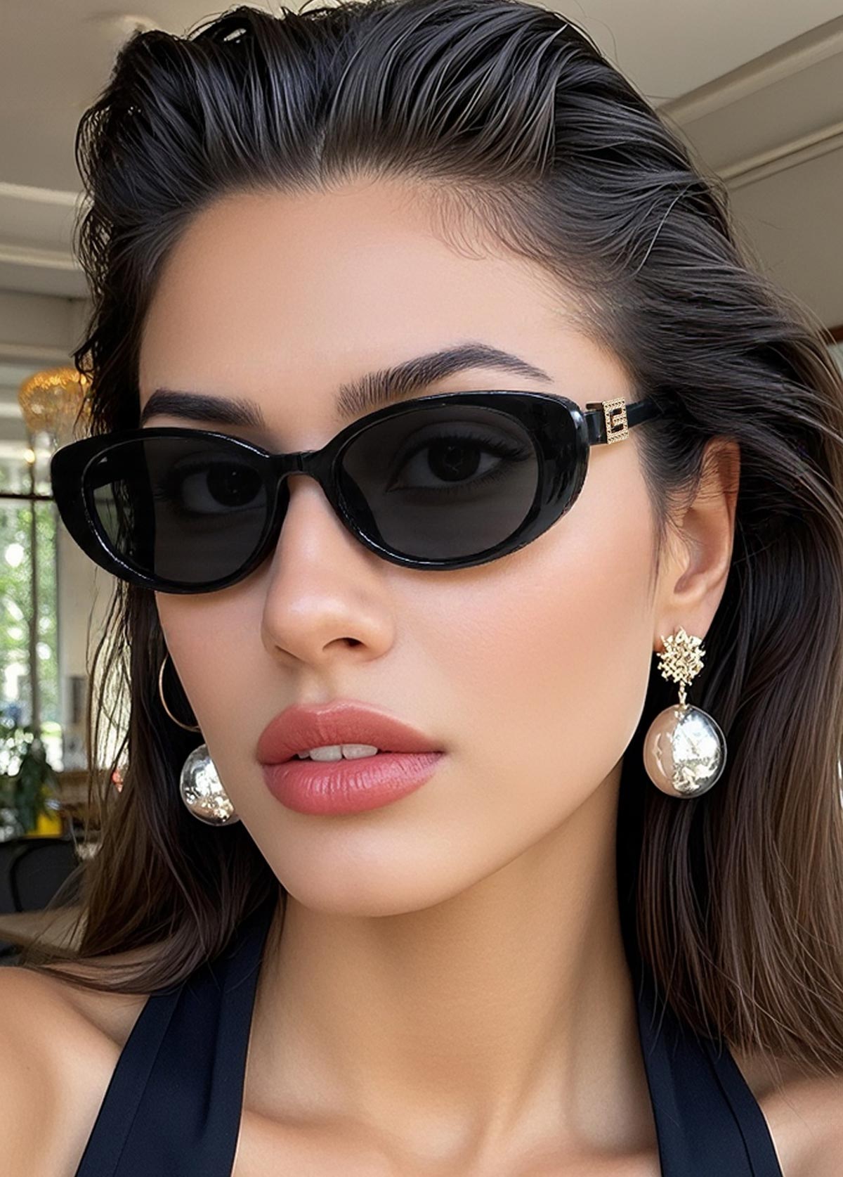 Black accessories,Black Color Cat Eye Design Sunglasses