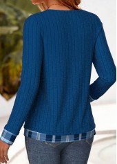 Blue tops,Plaid tops,Striped tops,Geometric tops,ROTITA Button Plaid Blue Fake Two Piece Twinset