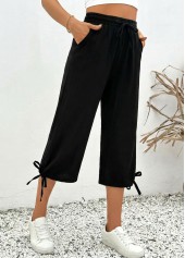 Black bottoms,Plain Color bottoms,Black Elastic Waist High Waisted Pants