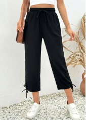 Black bottoms,Plain Color bottoms,Black Elastic Waist High Waisted Pants