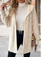 ROTITA Plus Size Tummy Coverage Beige Hooded Long Sleeve Coat