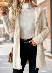Beige plus size,Plain Color plus size,ROTITA Plus Size Tummy Coverage Beige Hooded Long Sleeve Coat