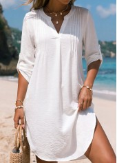 White swimwear,Plain Color swimwear,ROTITA Tummy Coverage 3/4 Sleeve White Cover Up