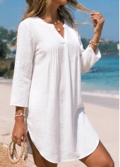 White swimwear,Plain Color swimwear,ROTITA Tummy Coverage 3/4 Sleeve White Cover Up