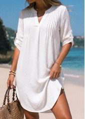 Rotita Bauchbedeckung 3/4 Ärmel weißes Strandkleid