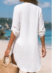 White swimwear,Plain Color swimwear,ROTITA Tummy Coverage 3/4 Sleeve White Cover Up