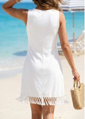 White swimwear,Plain Color swimwear,Tummy Coverage White Round Neck Cover Up