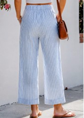 Blue bottoms,Striped bottoms,Geometric bottoms,Striped Blue Wide Leg Elastic Waist High Waisted Pants
