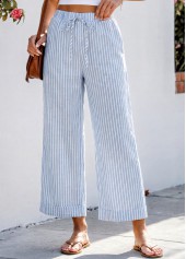 Striped Blue Wide Leg Elastic Waist High Waisted Pants