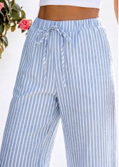 Blue bottoms,Striped bottoms,Geometric bottoms,Striped Blue Wide Leg Elastic Waist High Waisted Pants